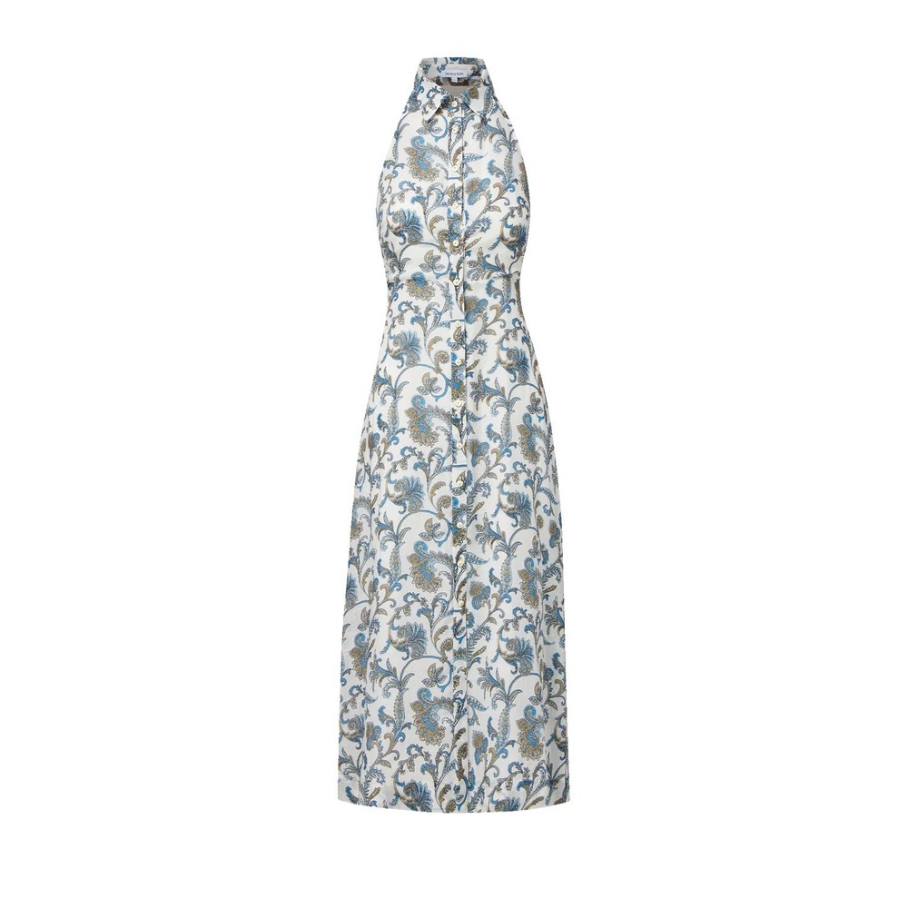 Veronica Beard White Floral Print Halter Midi Dress